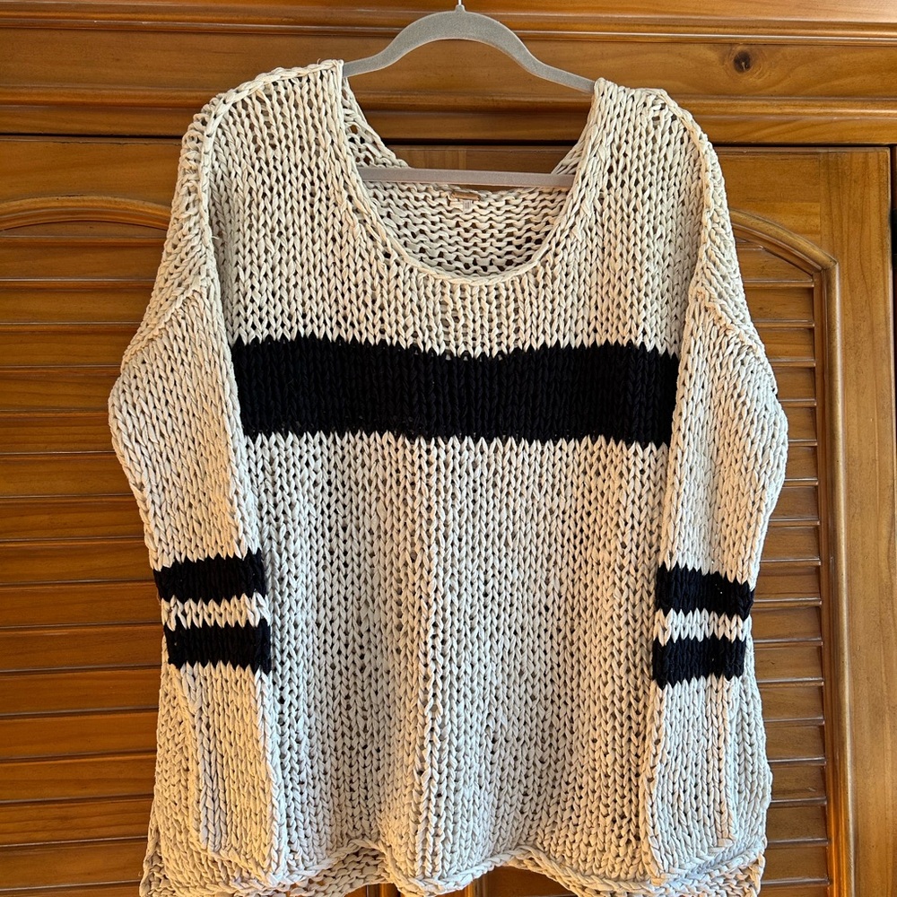 Free People Black and Cream Knit Sweater